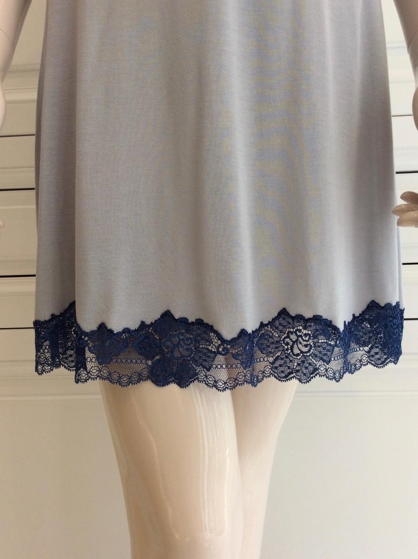 Cotton Club Soft Grey & Blue Leavers Lace Lounge Dress