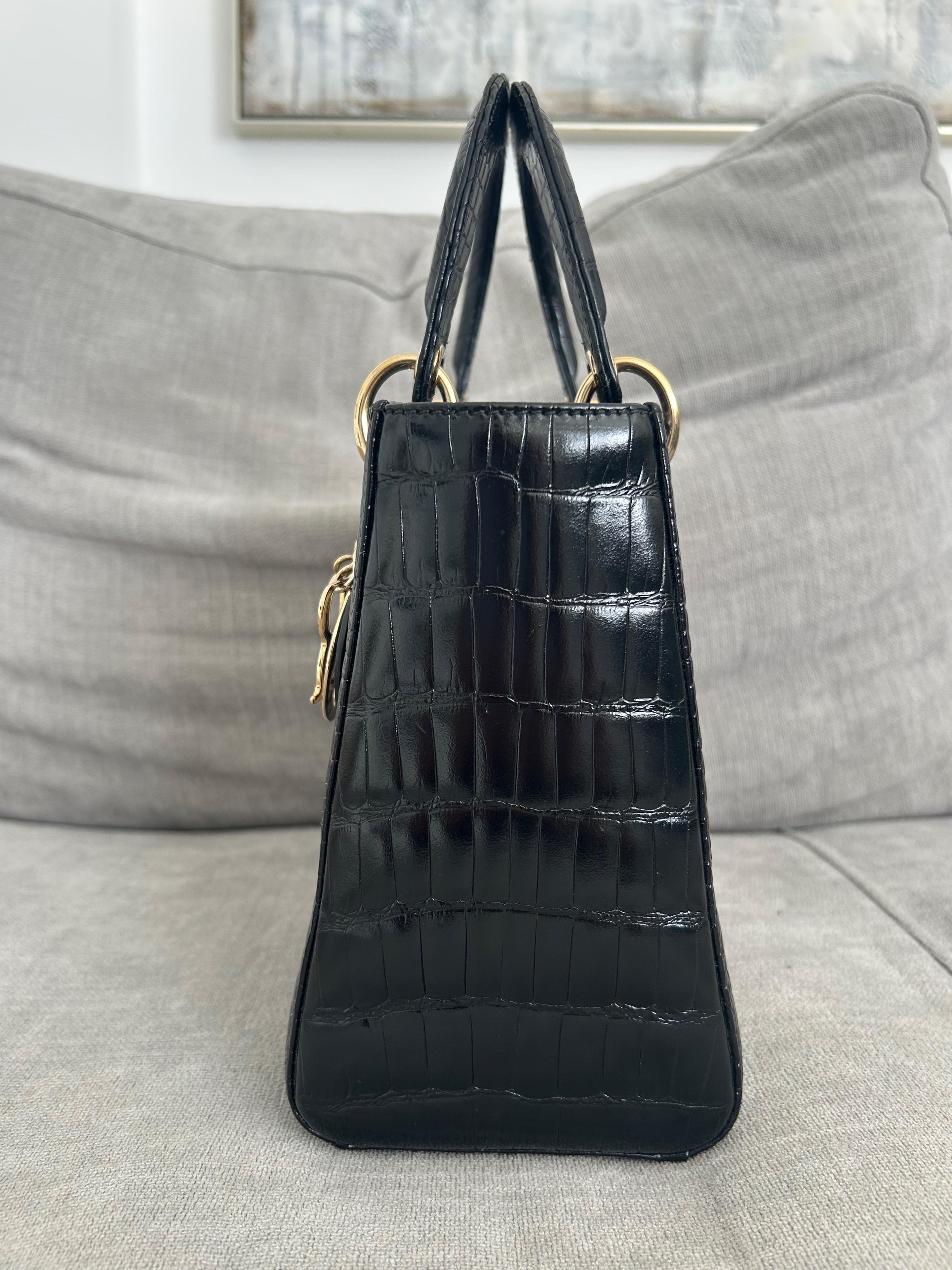 Dior Medium Lady Dior Black Alligator Bag