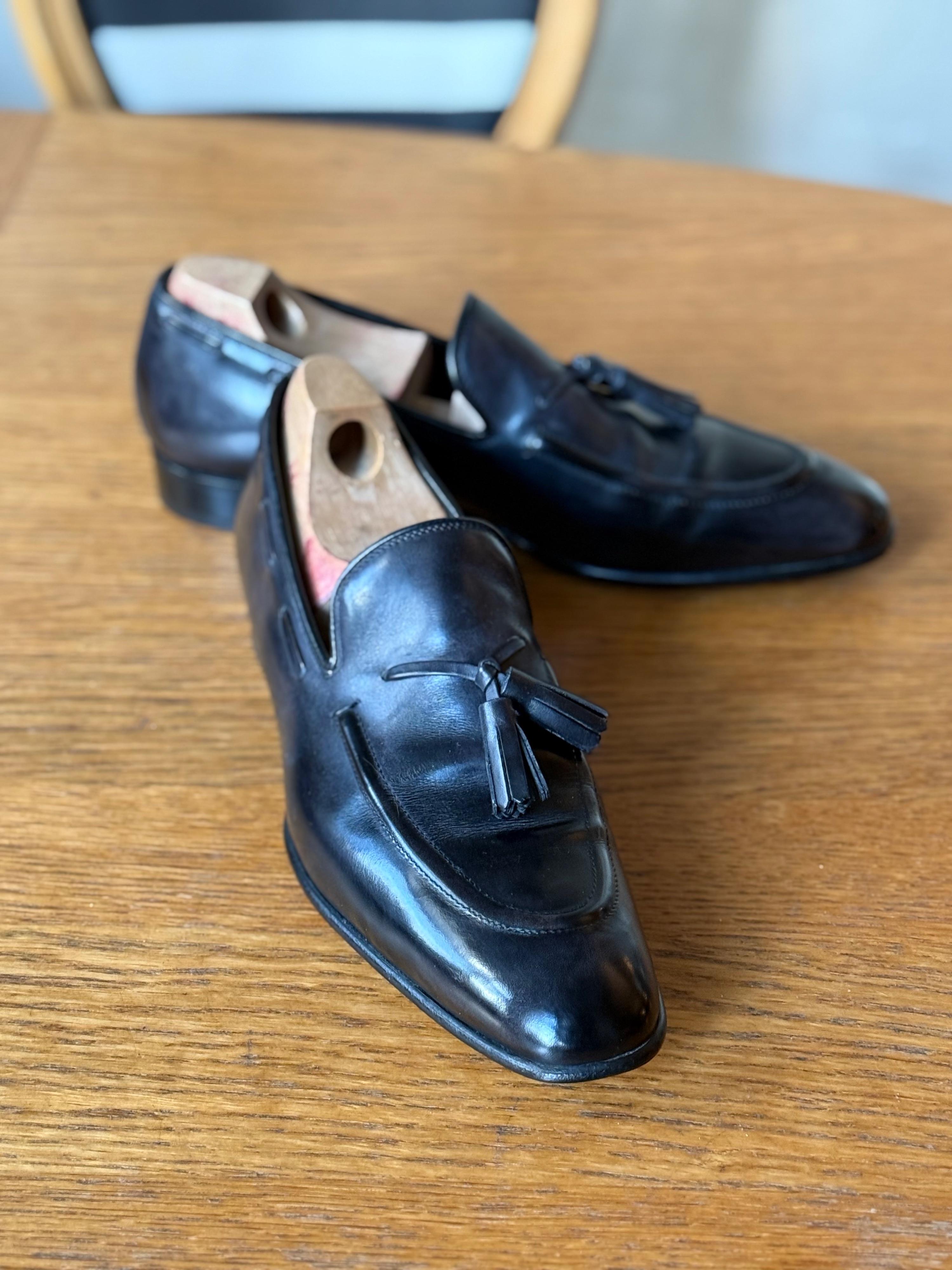Black Leather Apron Tassel Loafers