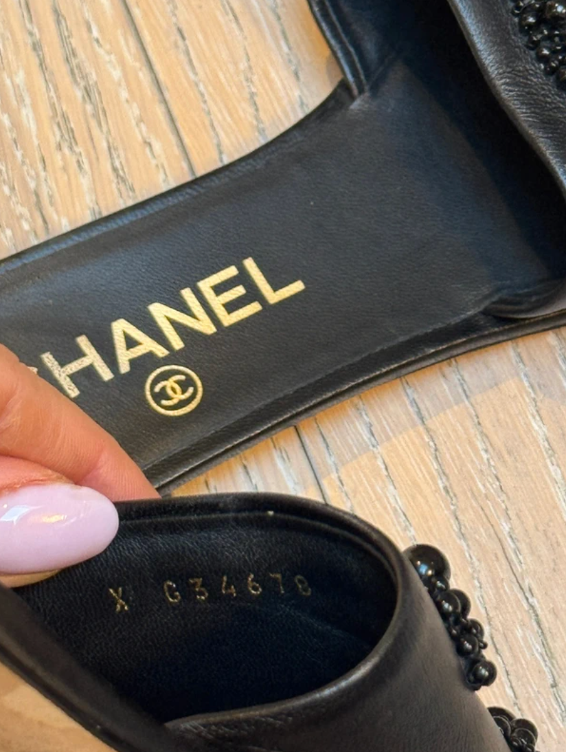 Chanel Embellished Black Slides