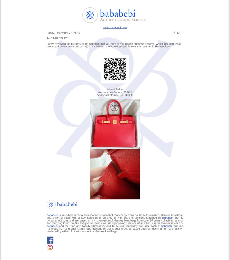 Hermes Birkin 30 Retourne in Rouge Tomate Epsom Leather with Gold Hardware