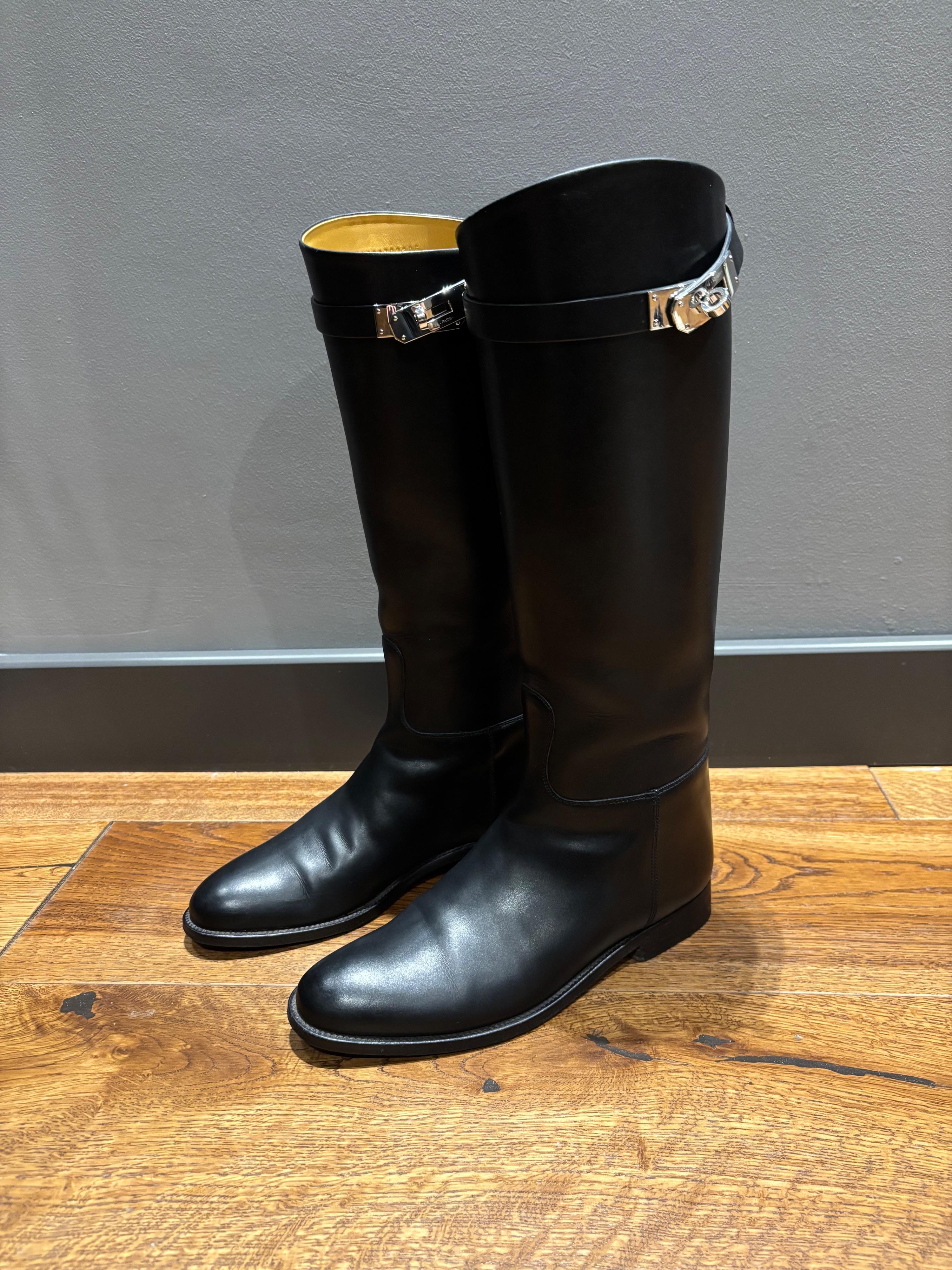 Hermes Black Leather Riding Boots