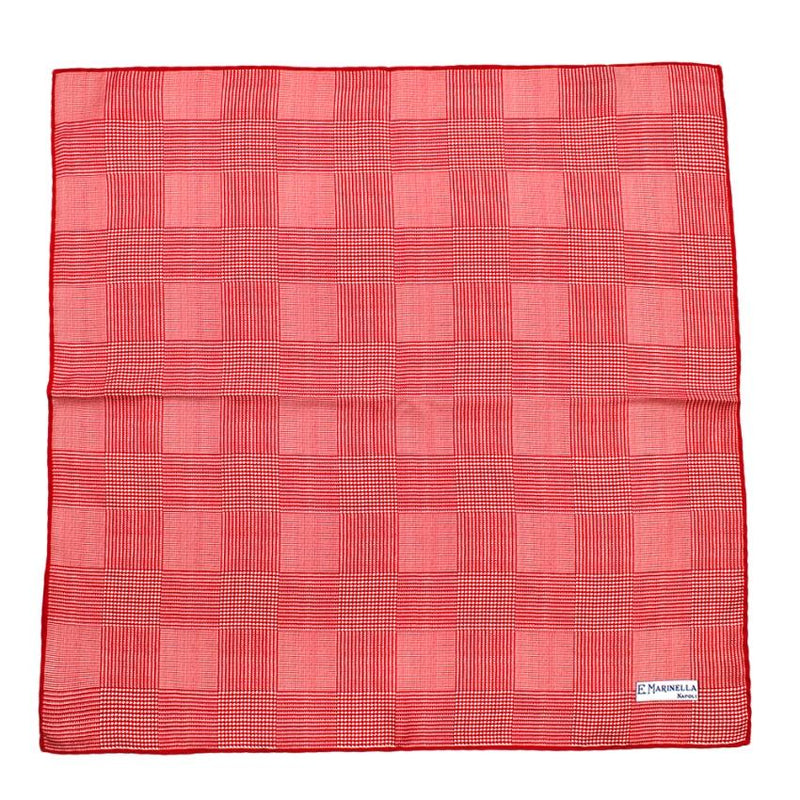 E.Marinella Red Silk Checkered Pocket Square
