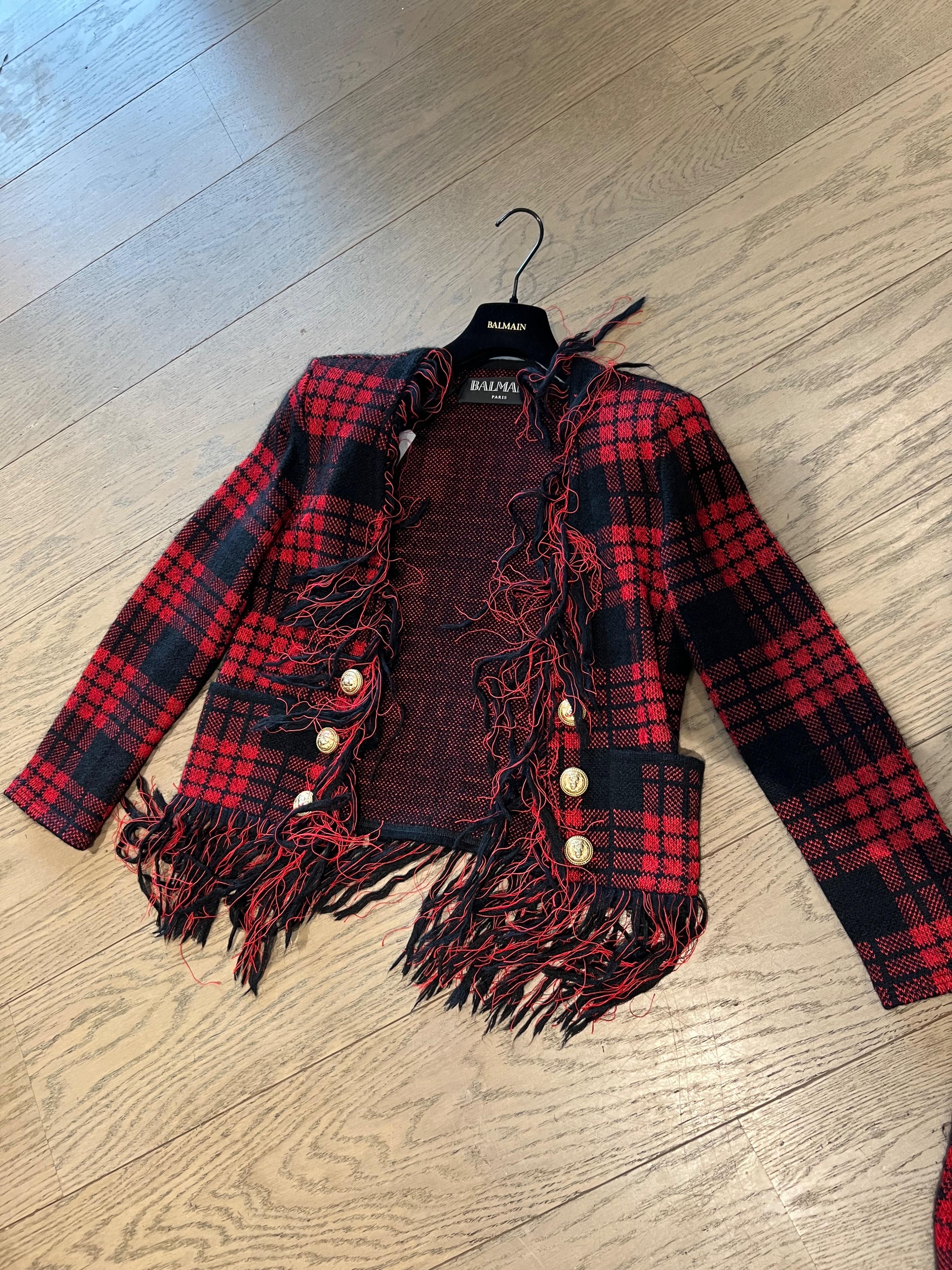 Red & Black Plaid Skirt & Jacket