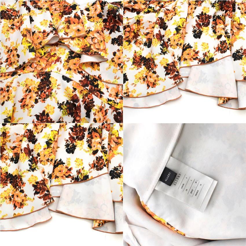Ellery Orange Floral Print Ruffled Midi Skirt