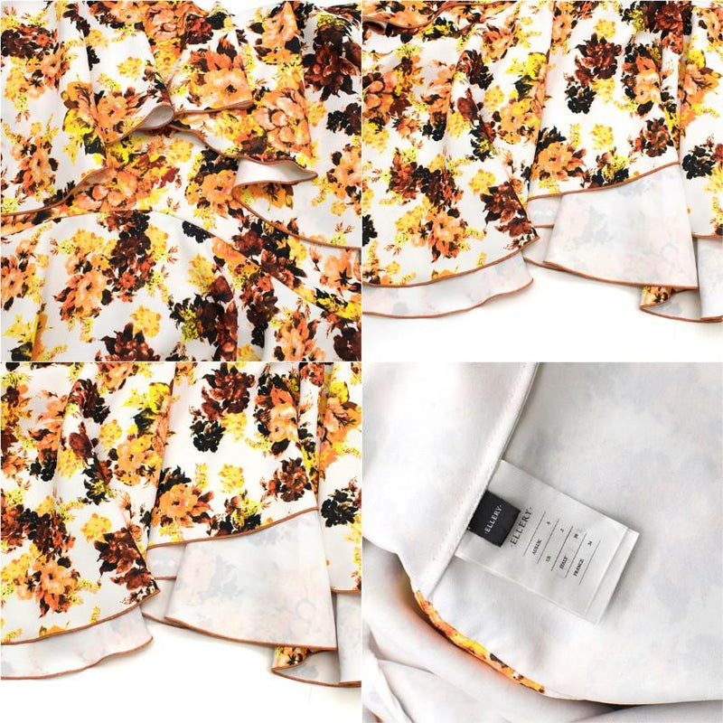 Ellery Orange Floral Print Ruffled Midi Skirt