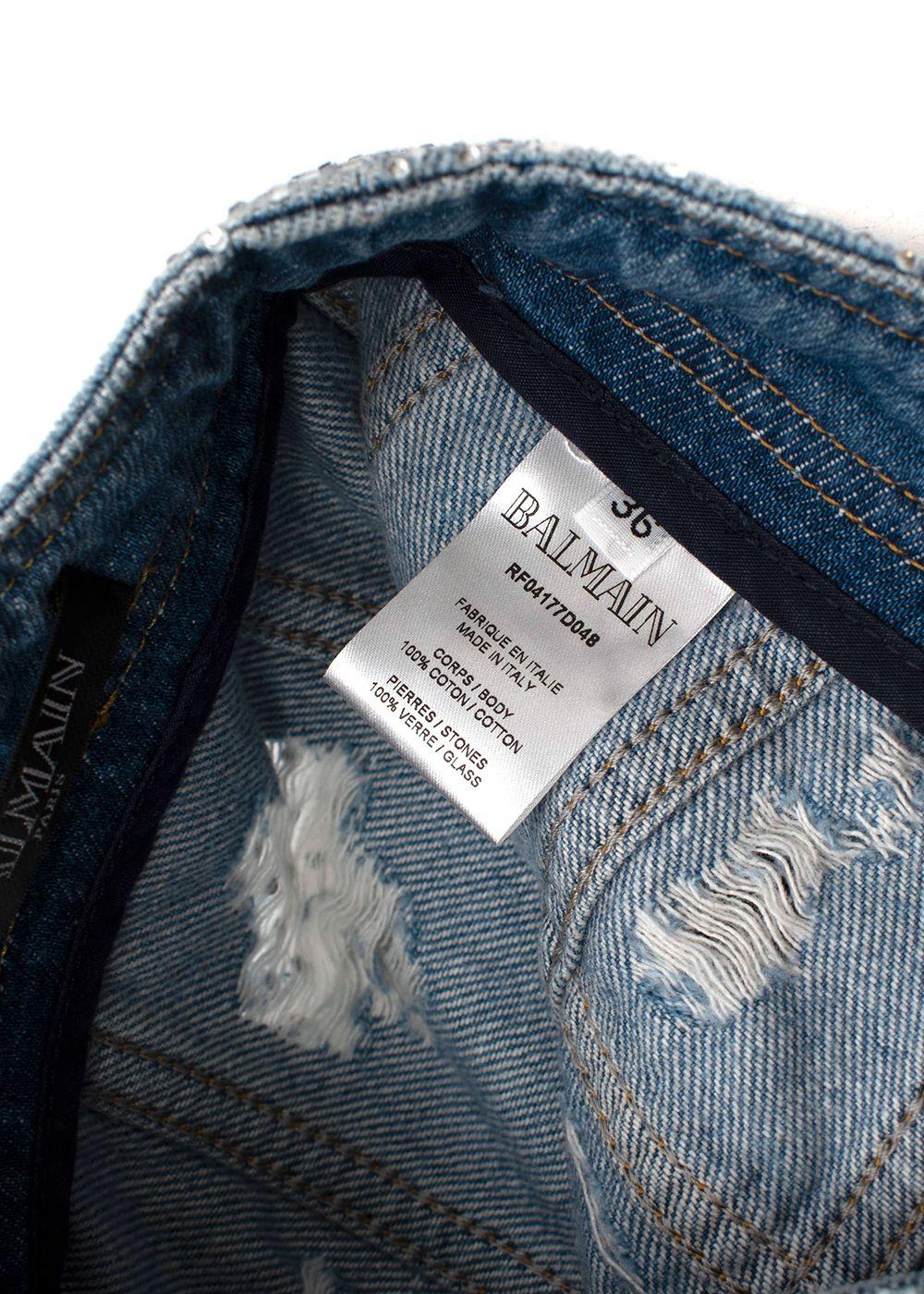 Balmain Crystal embellished denim mini skirt