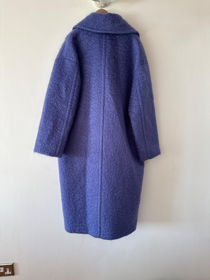 S Max Mara Blue Longline Wool Coat