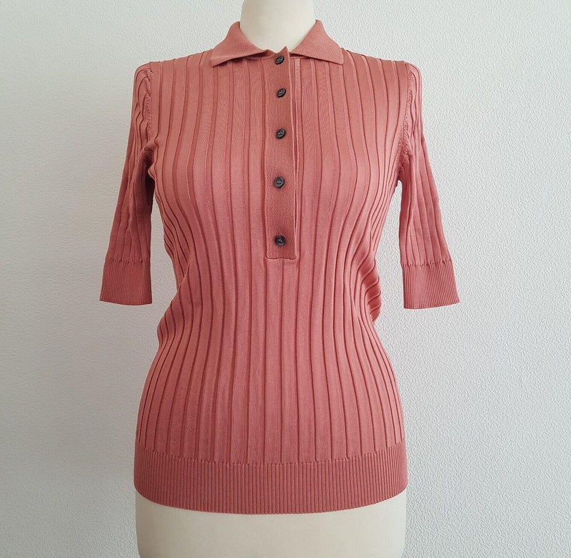 Rose Gold Ribbed Knit Jimmy Polo Shirt