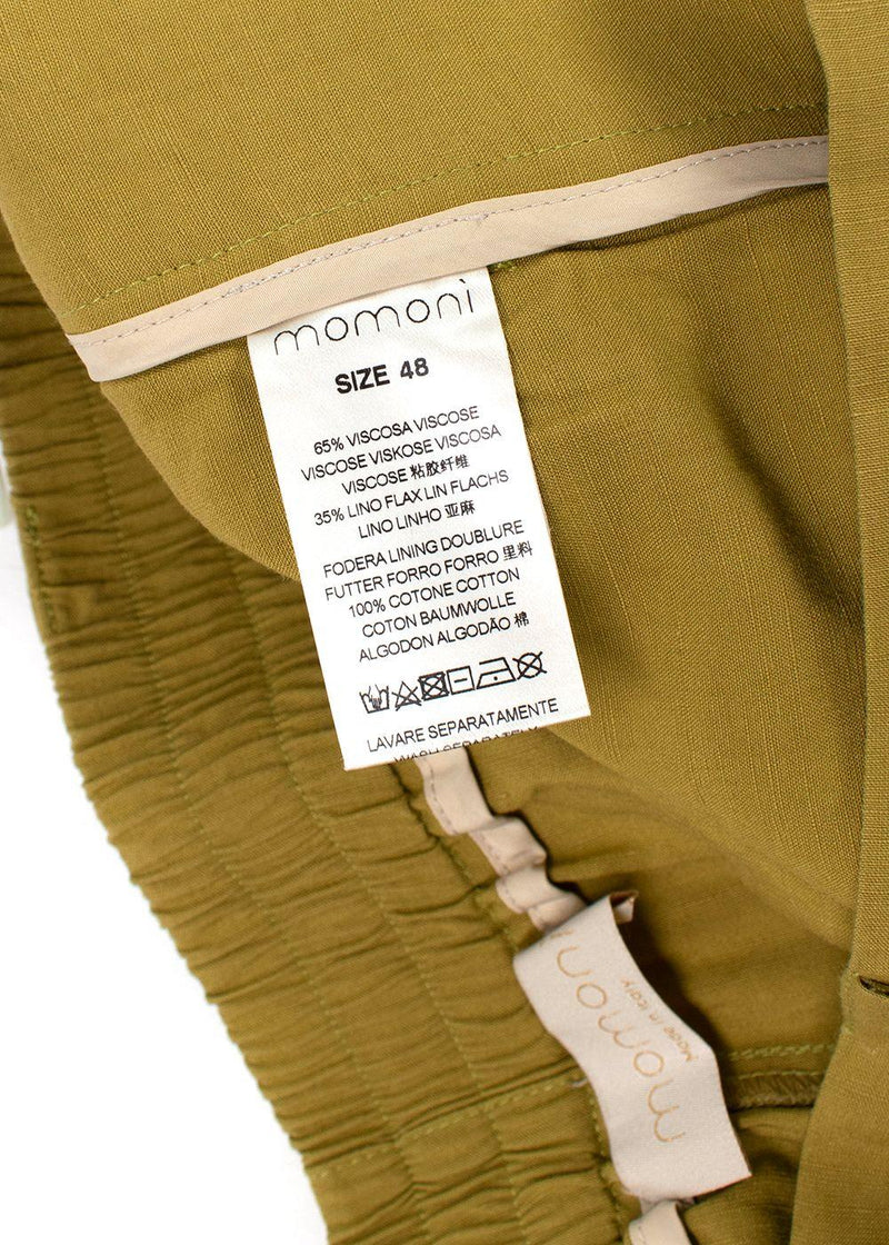 Momoni Olive Green Wide Leg Linen Trousers