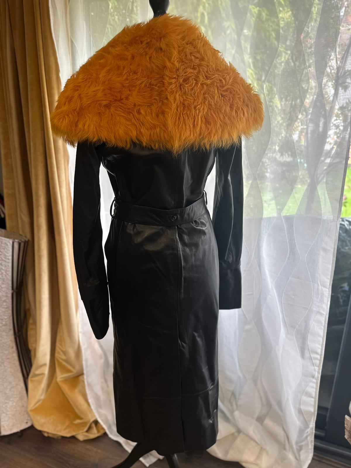 16Arlington Black Shearling Trimmed Leather Davina Trench Coat