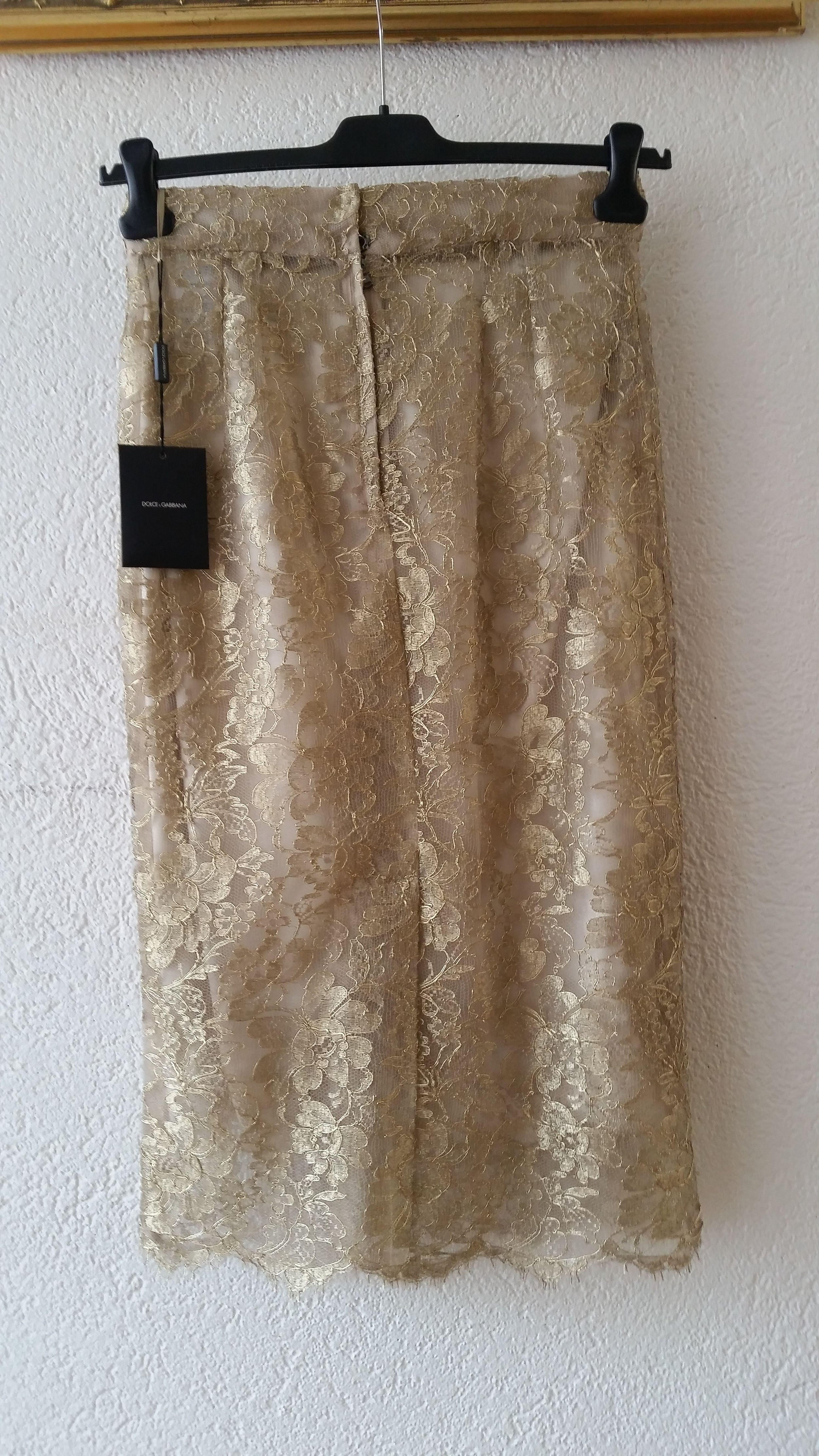 Dolce & Gabbana Gold Lace Pencil Skirt