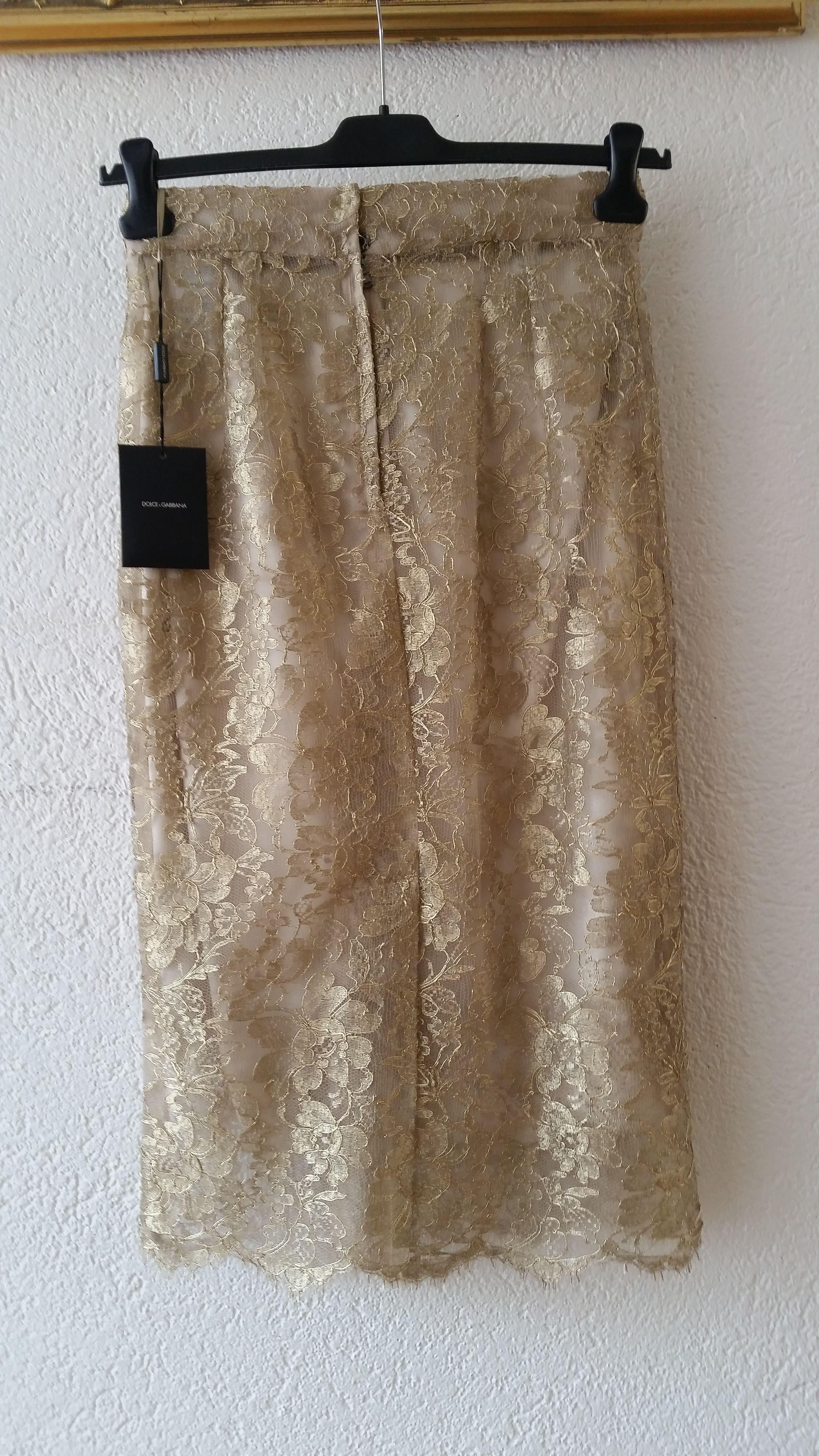 Dolce & Gabbana Gold Lace Pencil Skirt