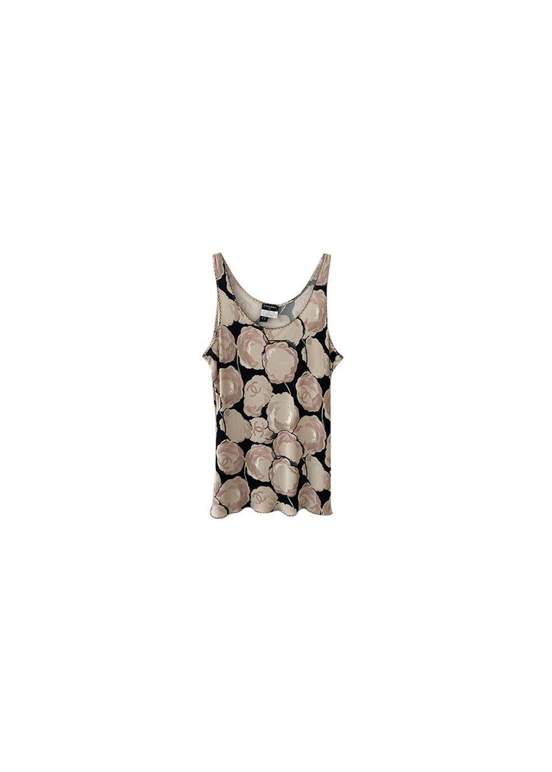 Vintage Camelia print jersey tank top