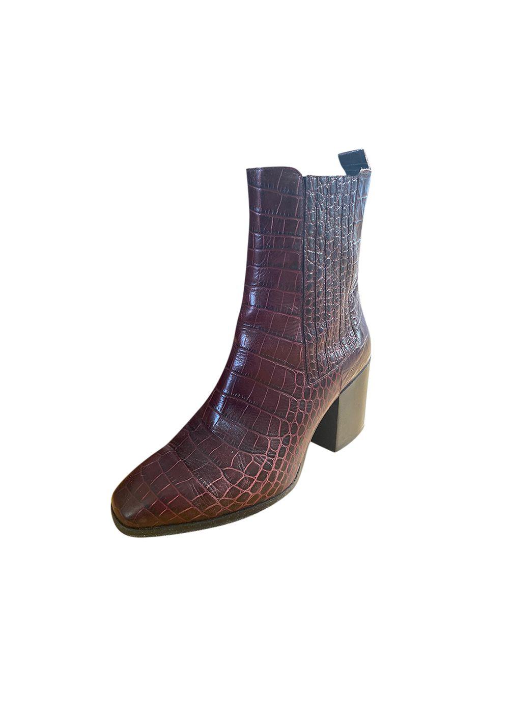Red Croc Embossed Heeled Ankle Boots