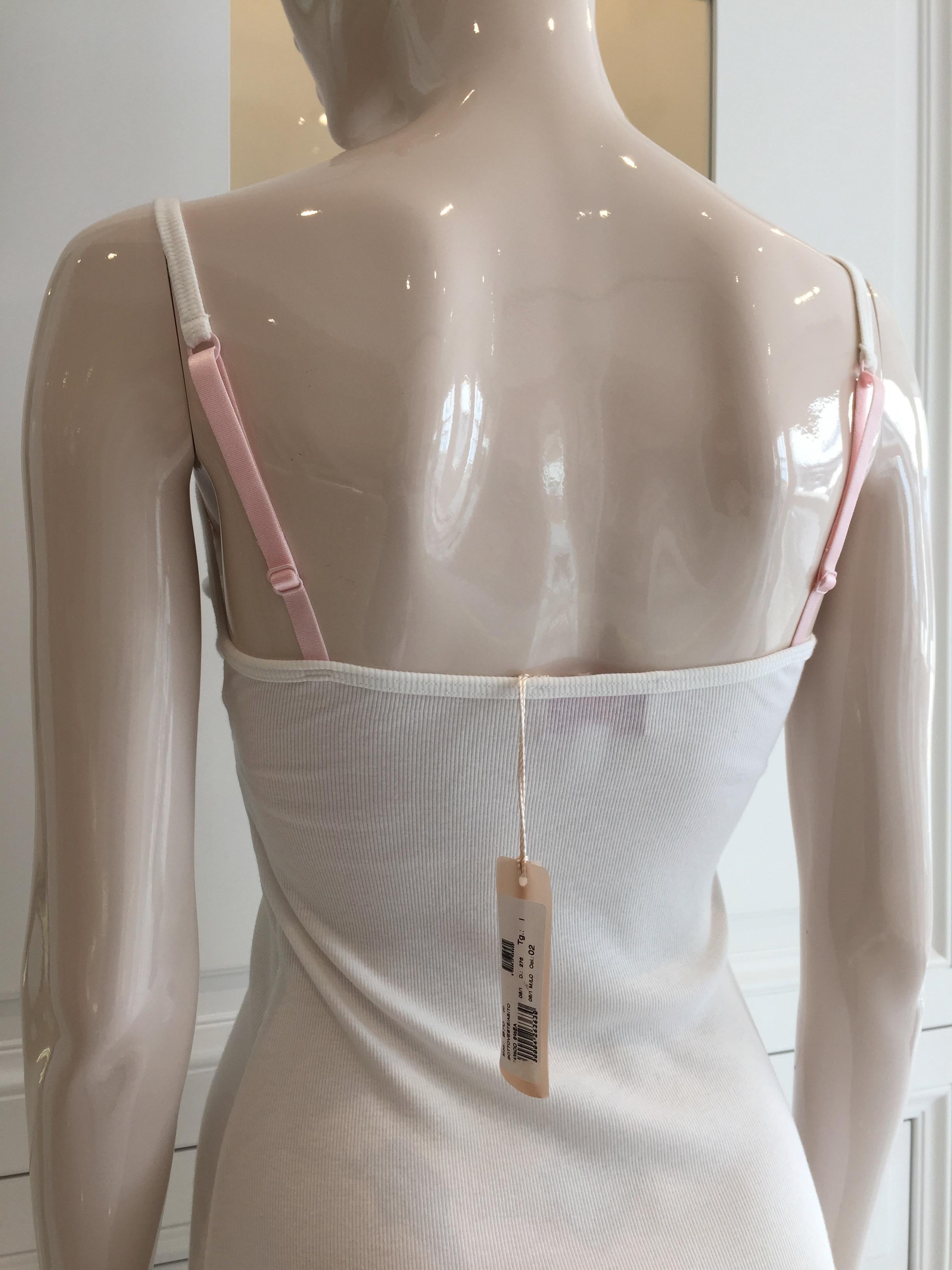 Blumarine White & Pink Leavers Lace Slip Dress