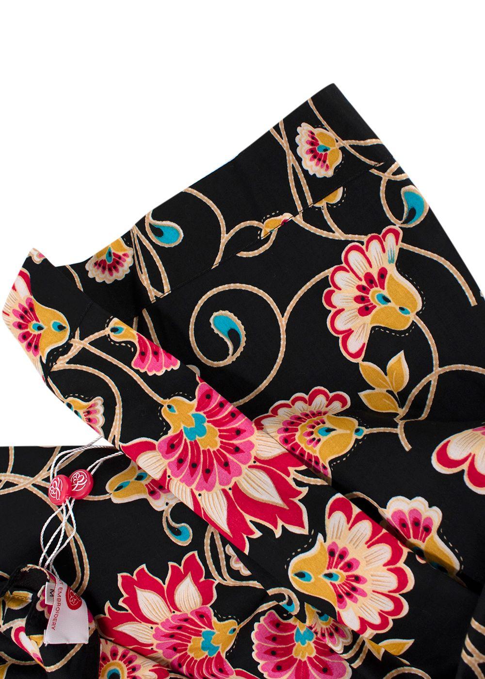 Elegant Embroidery Black Floral Embroidered Kaftan Dress