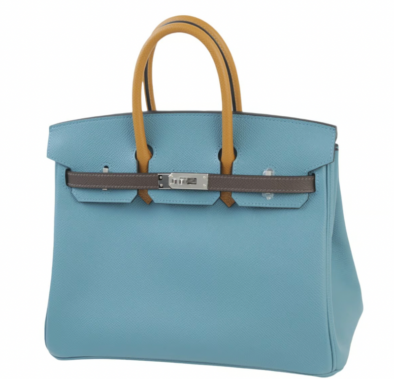 Epsom Tricolour Bleu Jean Ecorce Sesame Birkin 25cmw with Palladium Hardware