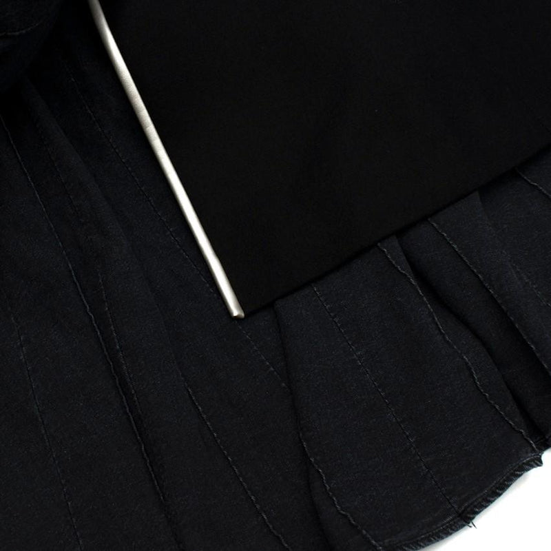 Sacai Black Wool Pleated Denim Skirt Midi Dress