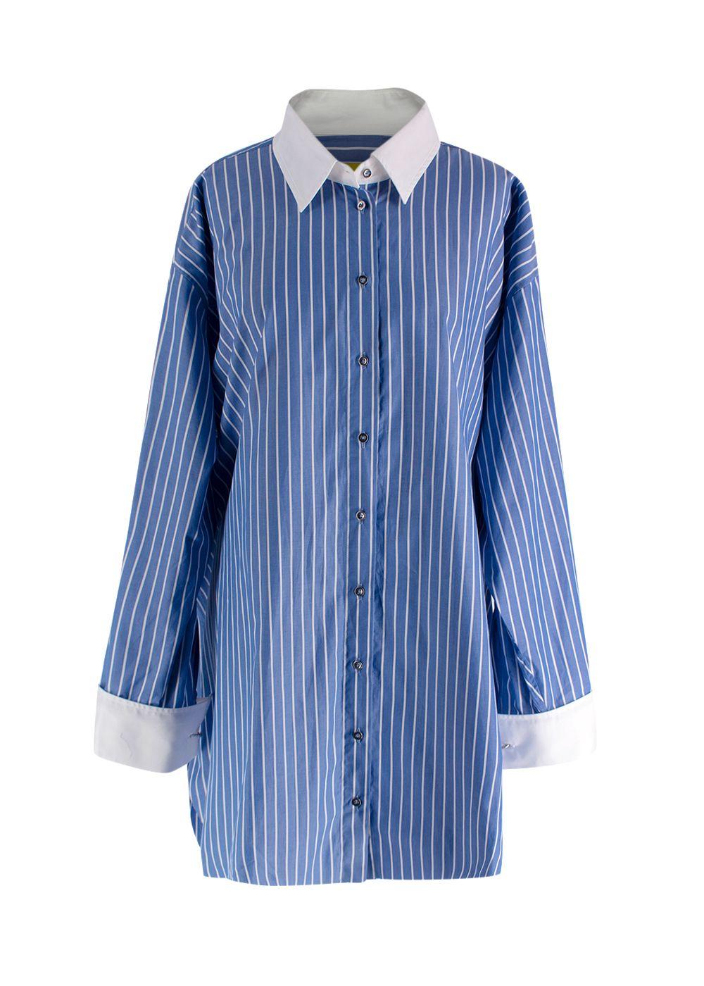 Marques Almeida Blue Contrast Collar Stripe Shirt