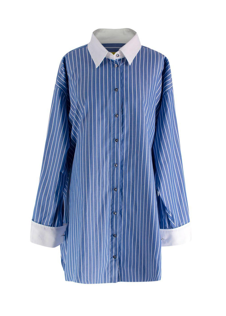 Marques Almeida Blue Contrast Collar Stripe Shirt