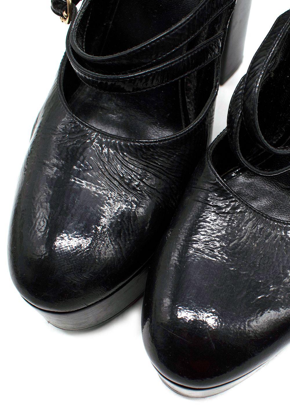 Celine Black Patent Platform Mary Jane Pumps