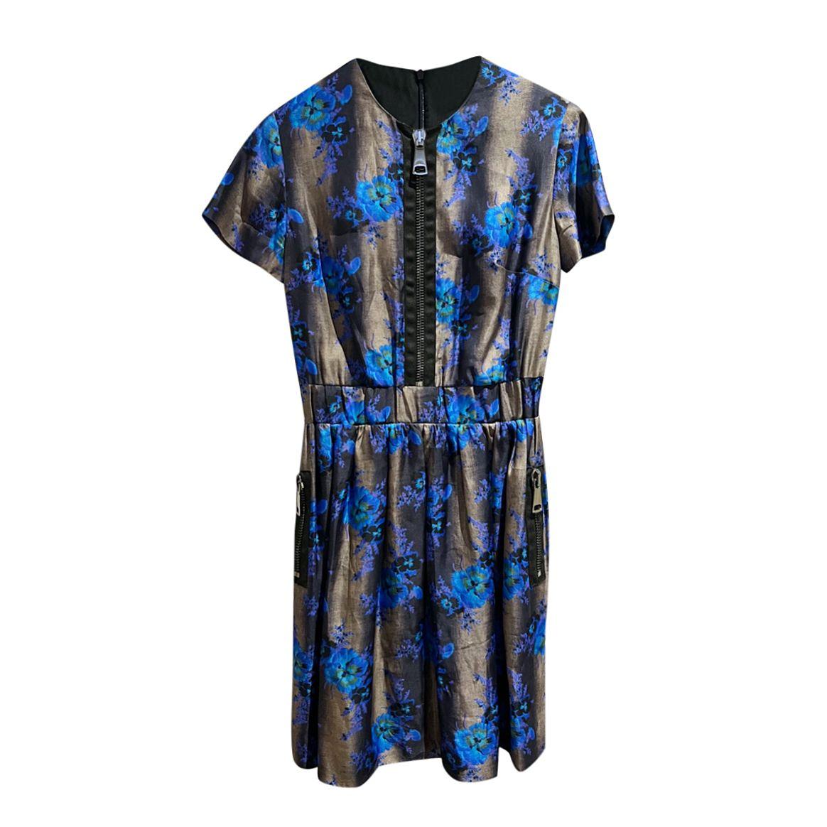 Christopher Kane Blue Floral Silk Zp Front Dress