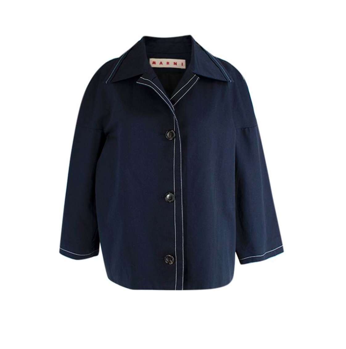 Marni Blue Boxy Jacket with Contrast Stitching