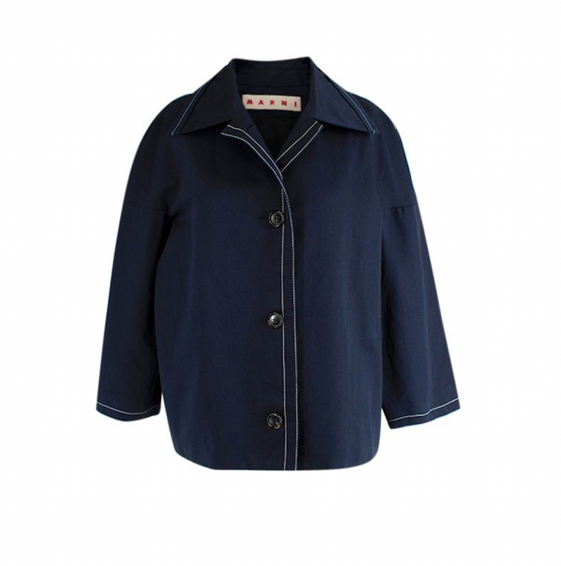 Marni Blue Boxy Jacket with Contrast Stitching
