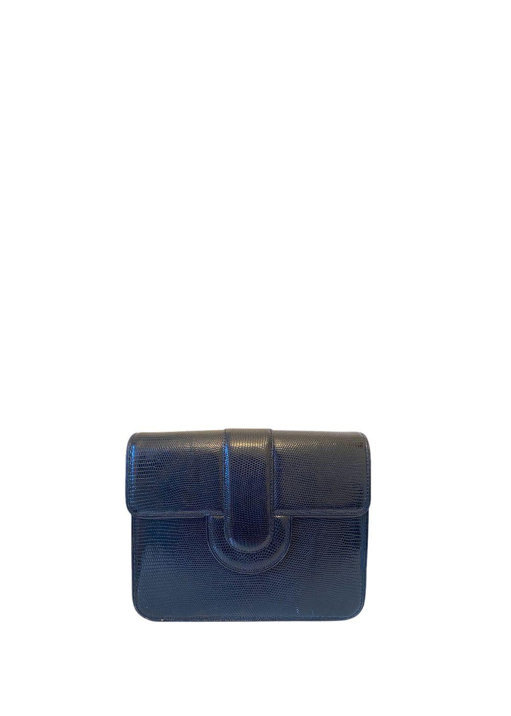 Vintage Black Lizard Embossed Patent Leather Bag