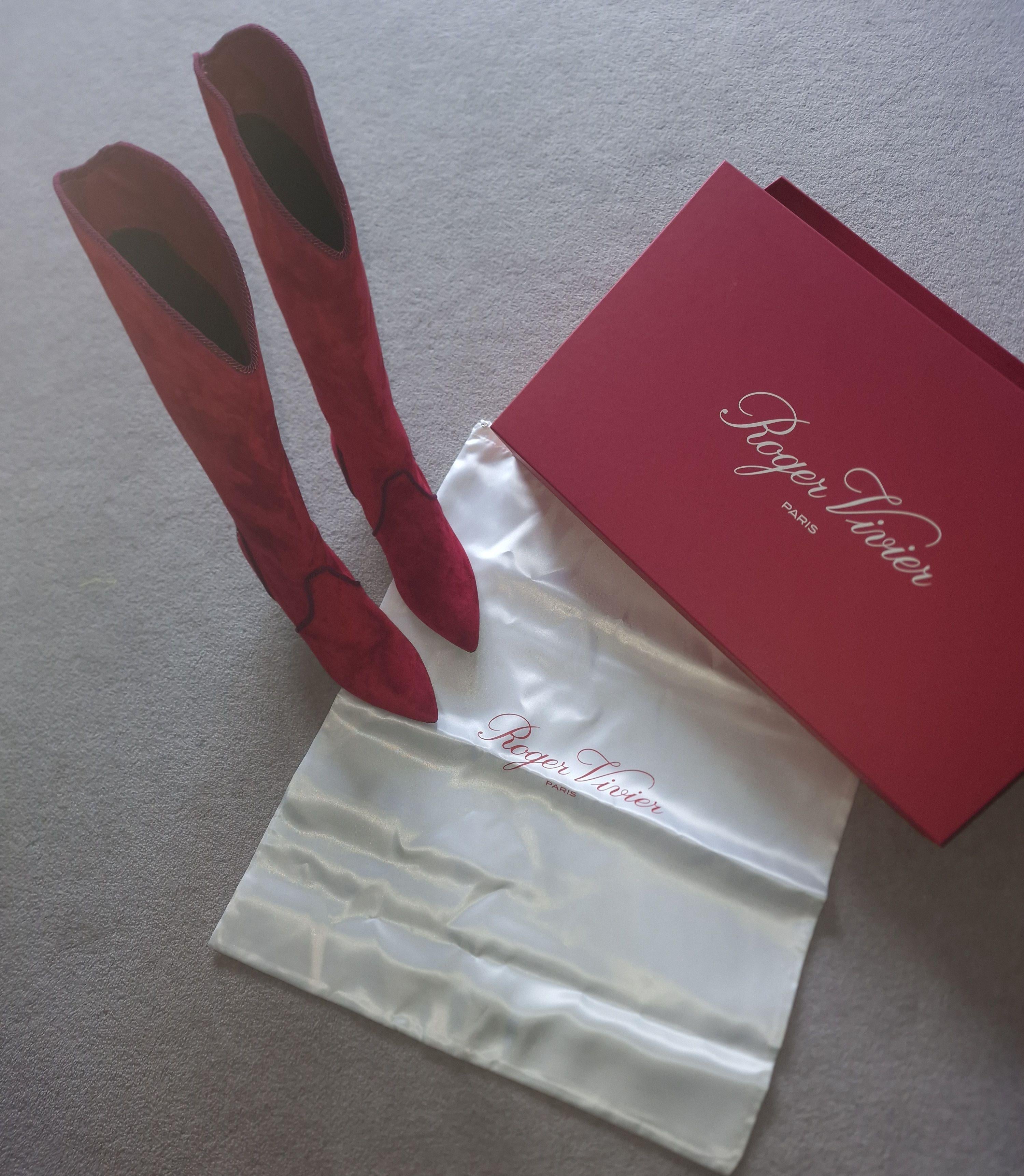 Red Suede Kitten Heel Boots