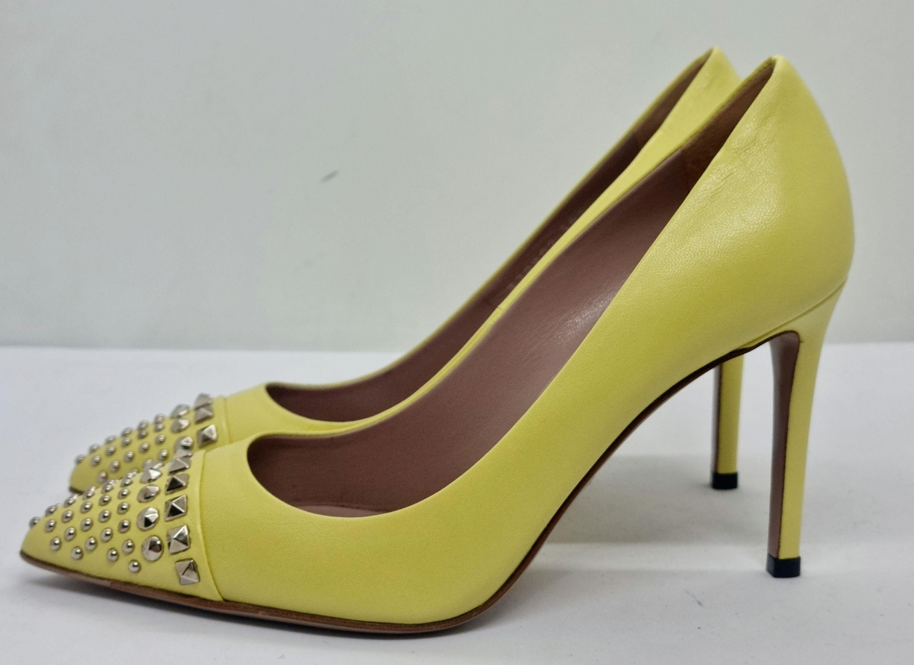 Gucci Yellow Studded Leather Malaga Pointed Toe Pumps