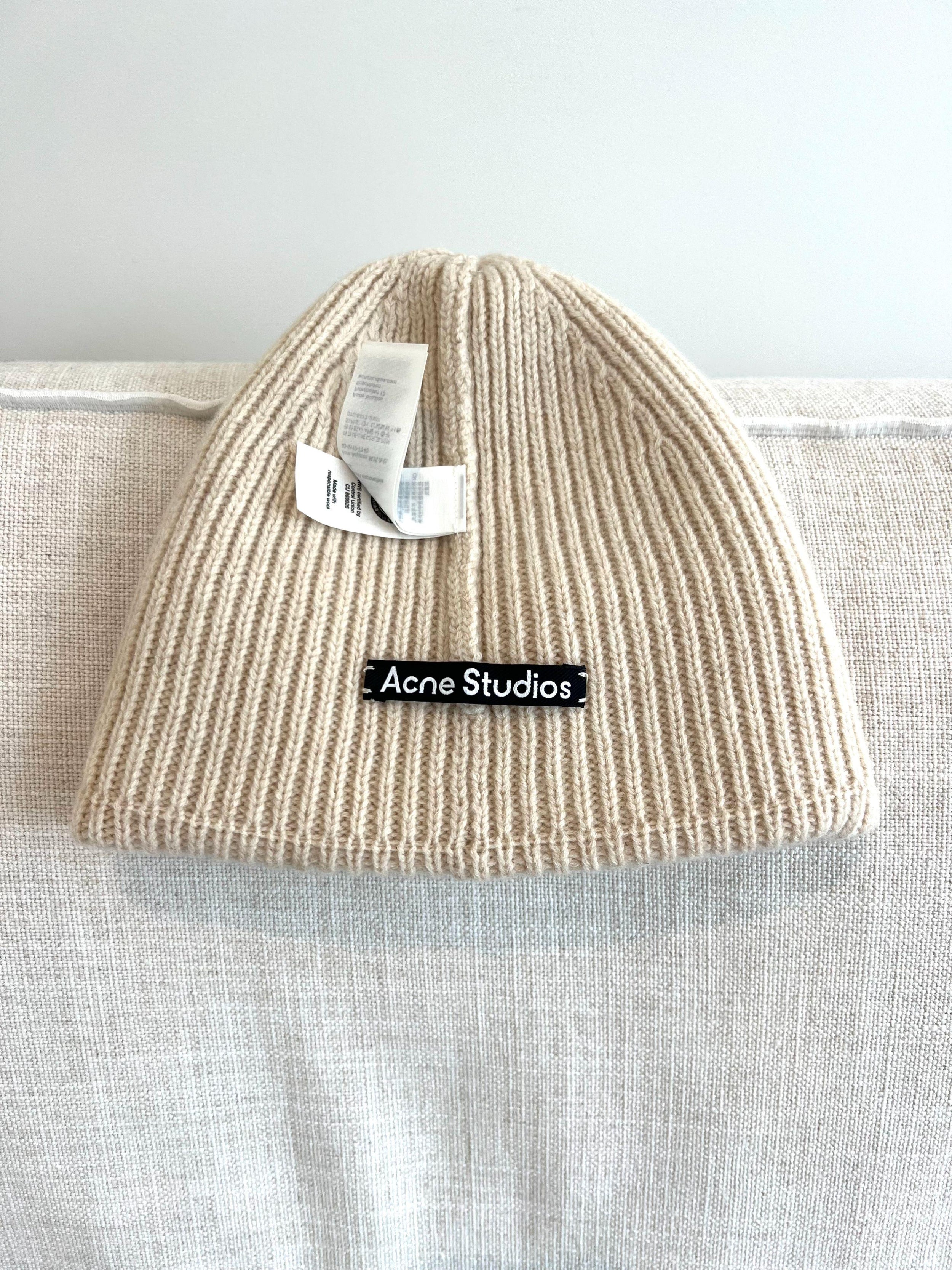 Acne Studios Cream Ribbed Beanie