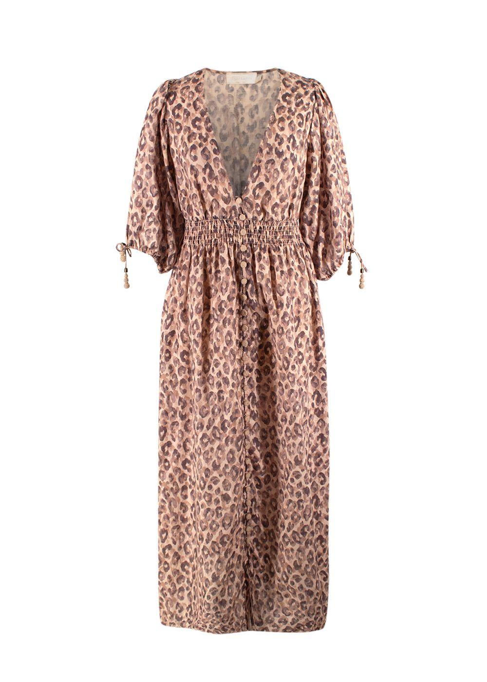 Zimmerman Melody Leopard Print Linen Dress