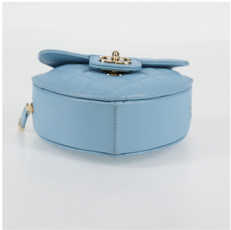 Chanel Pale Blue Quilted Leather Heart Crossbody Bag