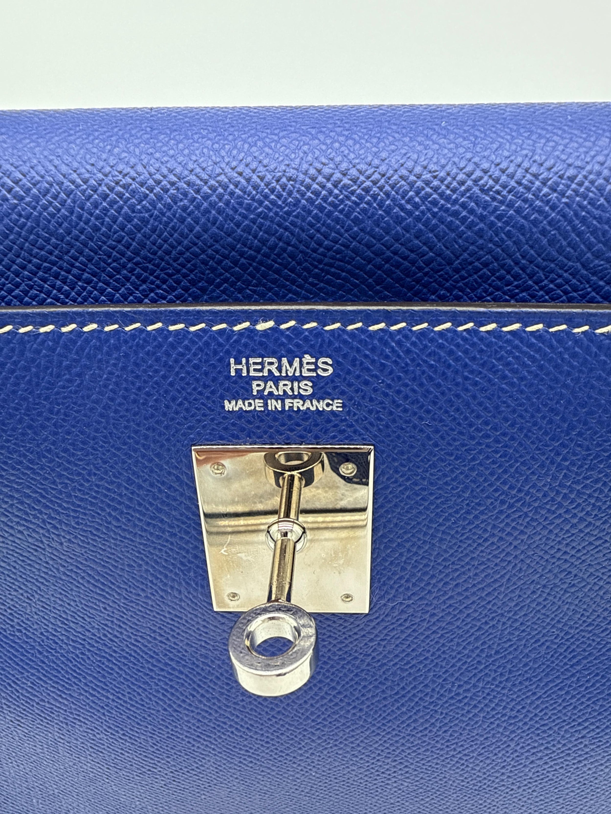 Hermes Kelly 32 Candy Veau Epsom Bleu Electrique with palladium silver hardware