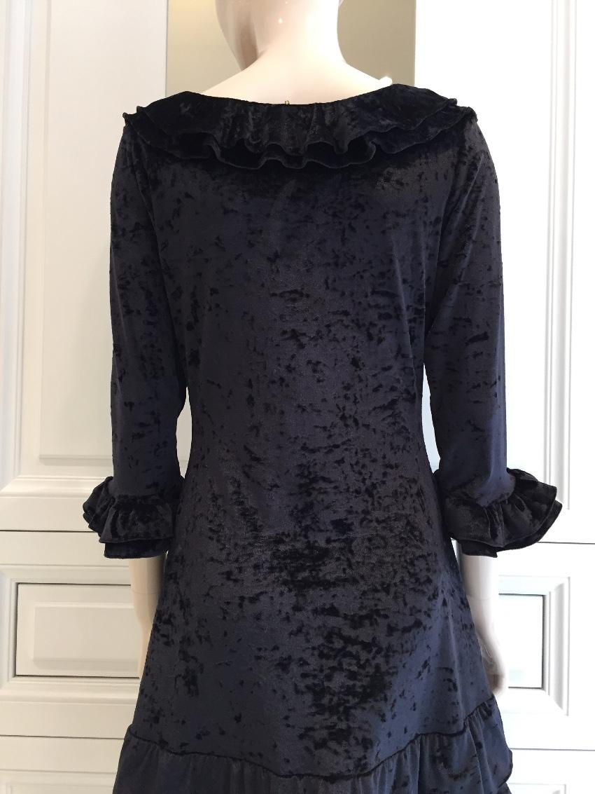 French Couture Black Panne Velvet Dress