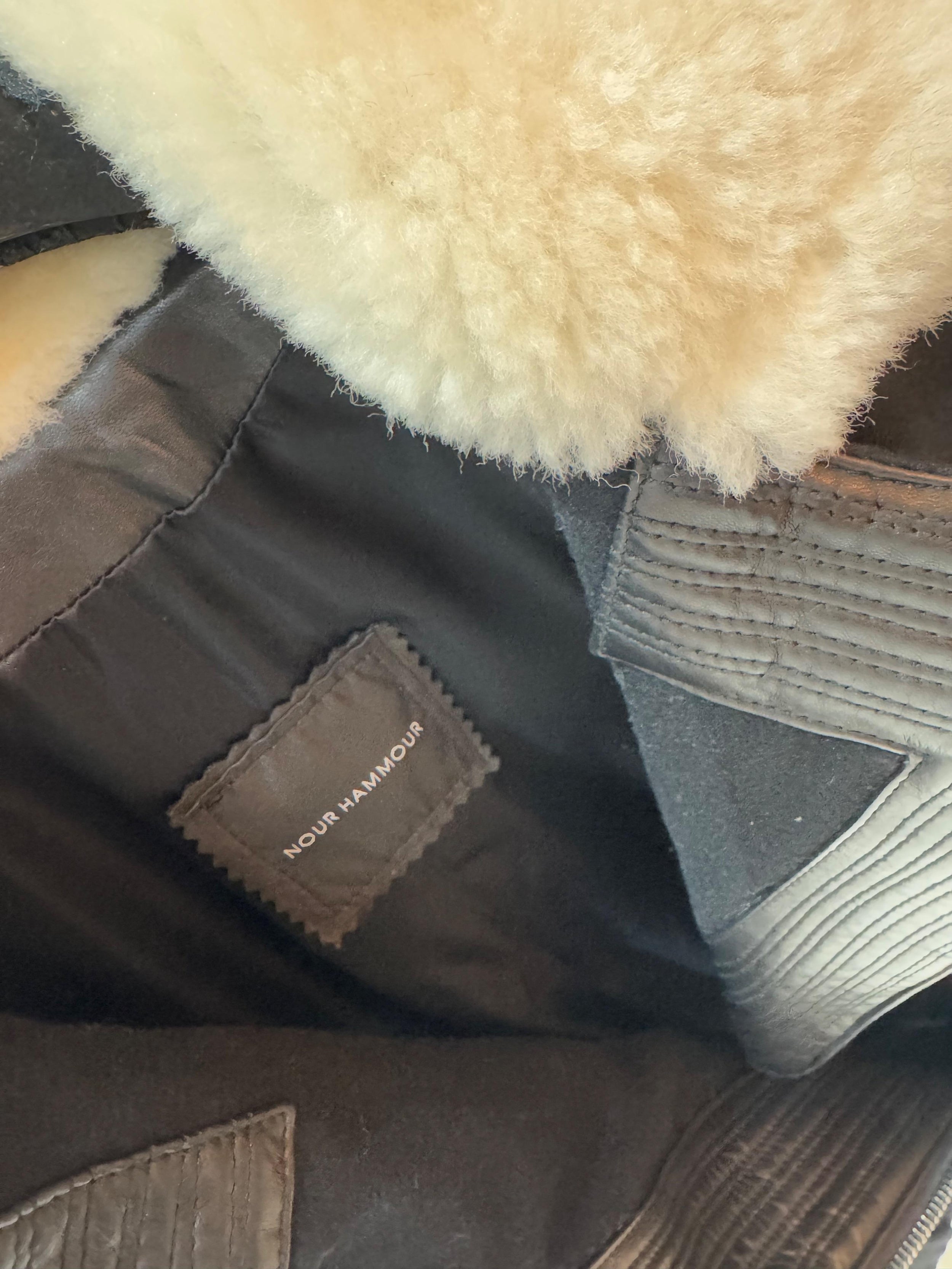 Nour Hammour Black Leather and Wool Biker Jacket