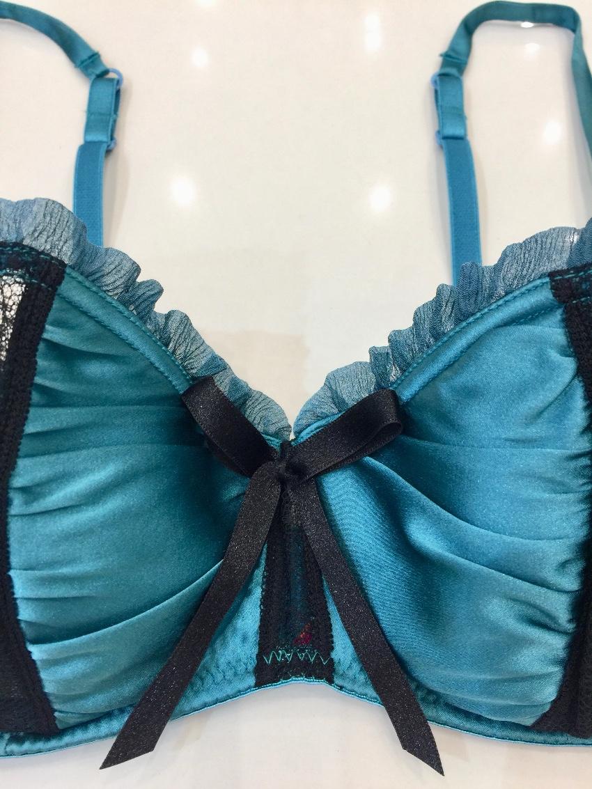 Spoyit Teal Silk Half Cup Bra & Brief Set