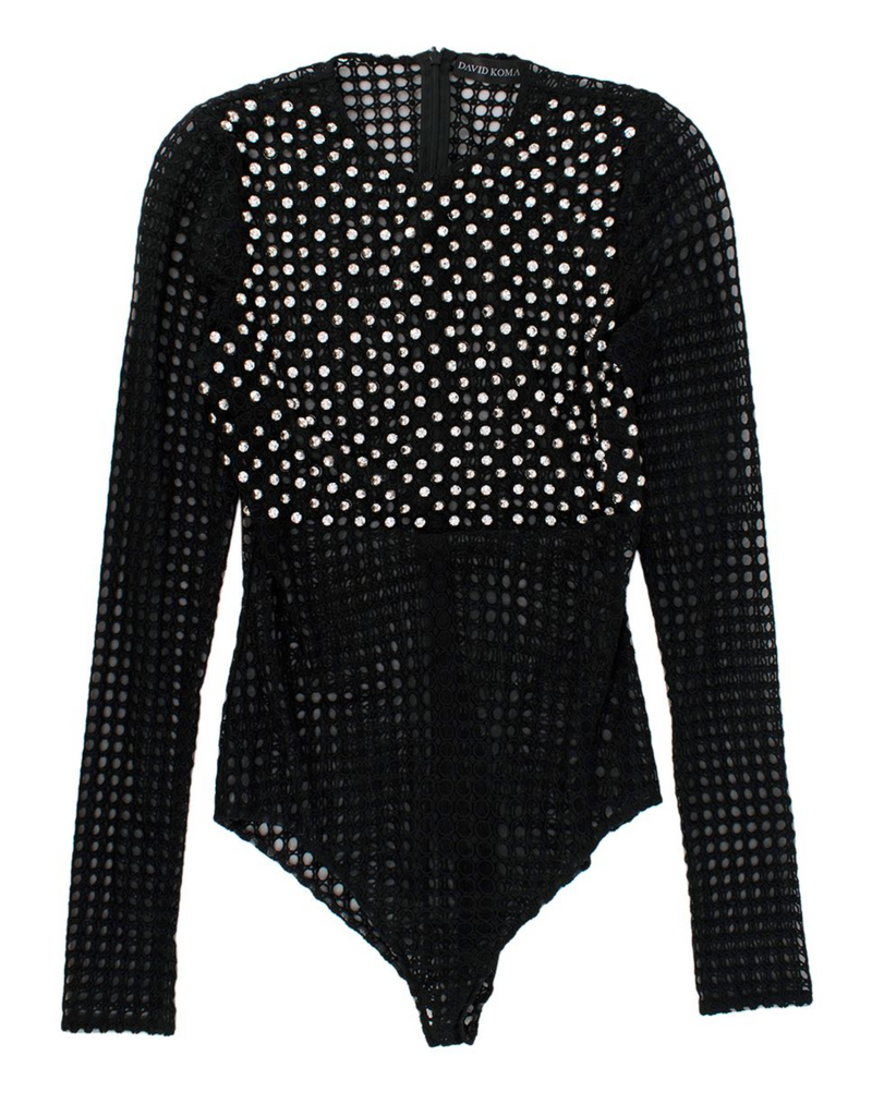 David Koma Black Crystal Embellished Bodysuit