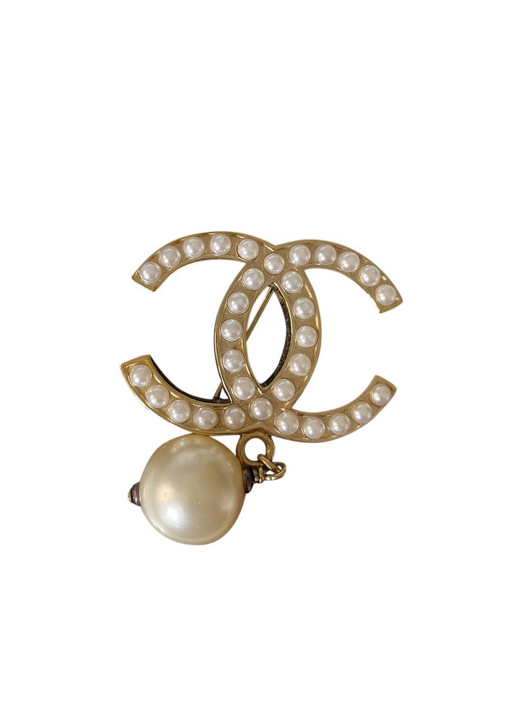 CC Faux Pearl Embellished Gold Tone Brooch