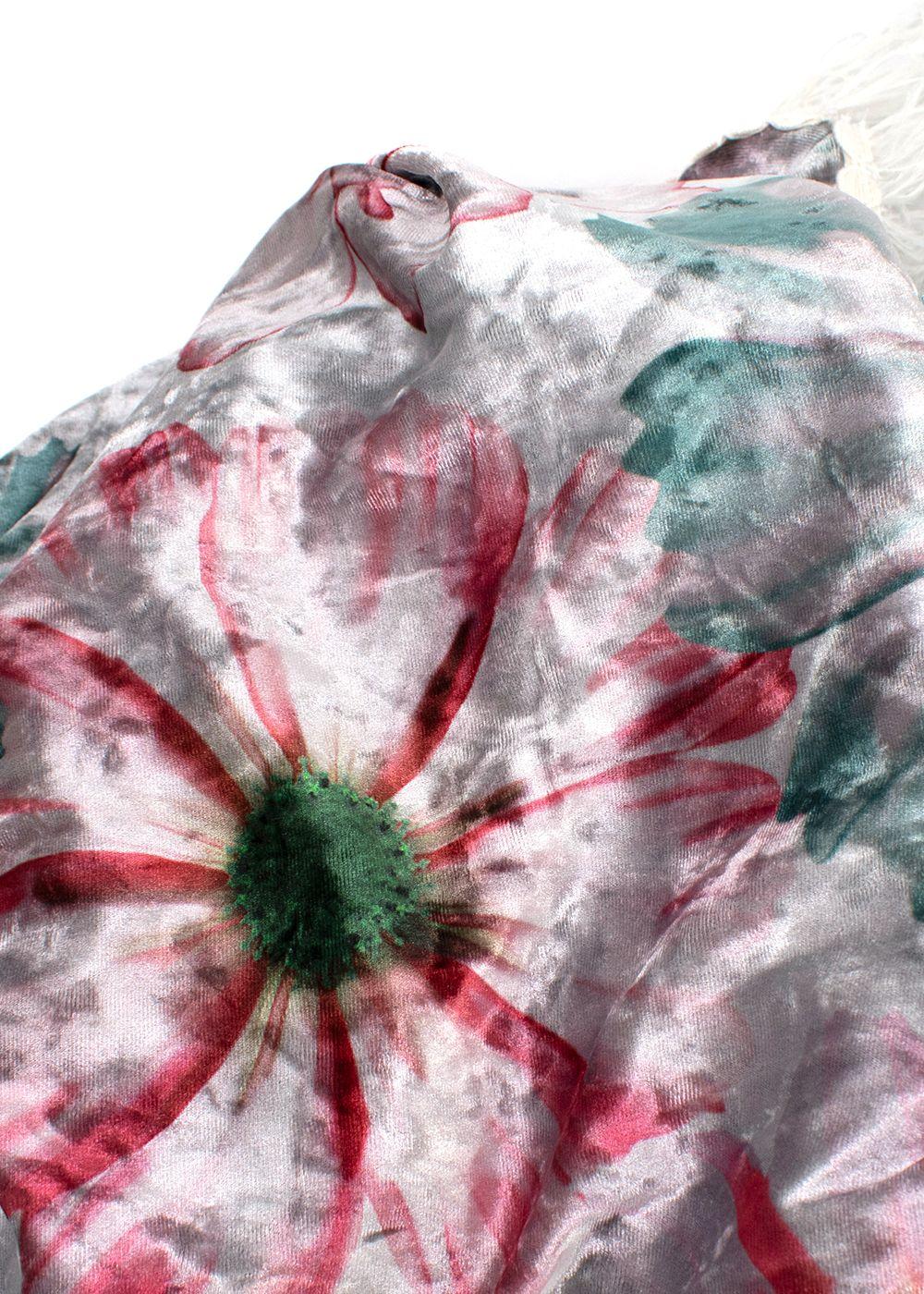 Elegant Embroidery Floral Silver Crushed Velvet Wrap Kaftan with Feather Trim