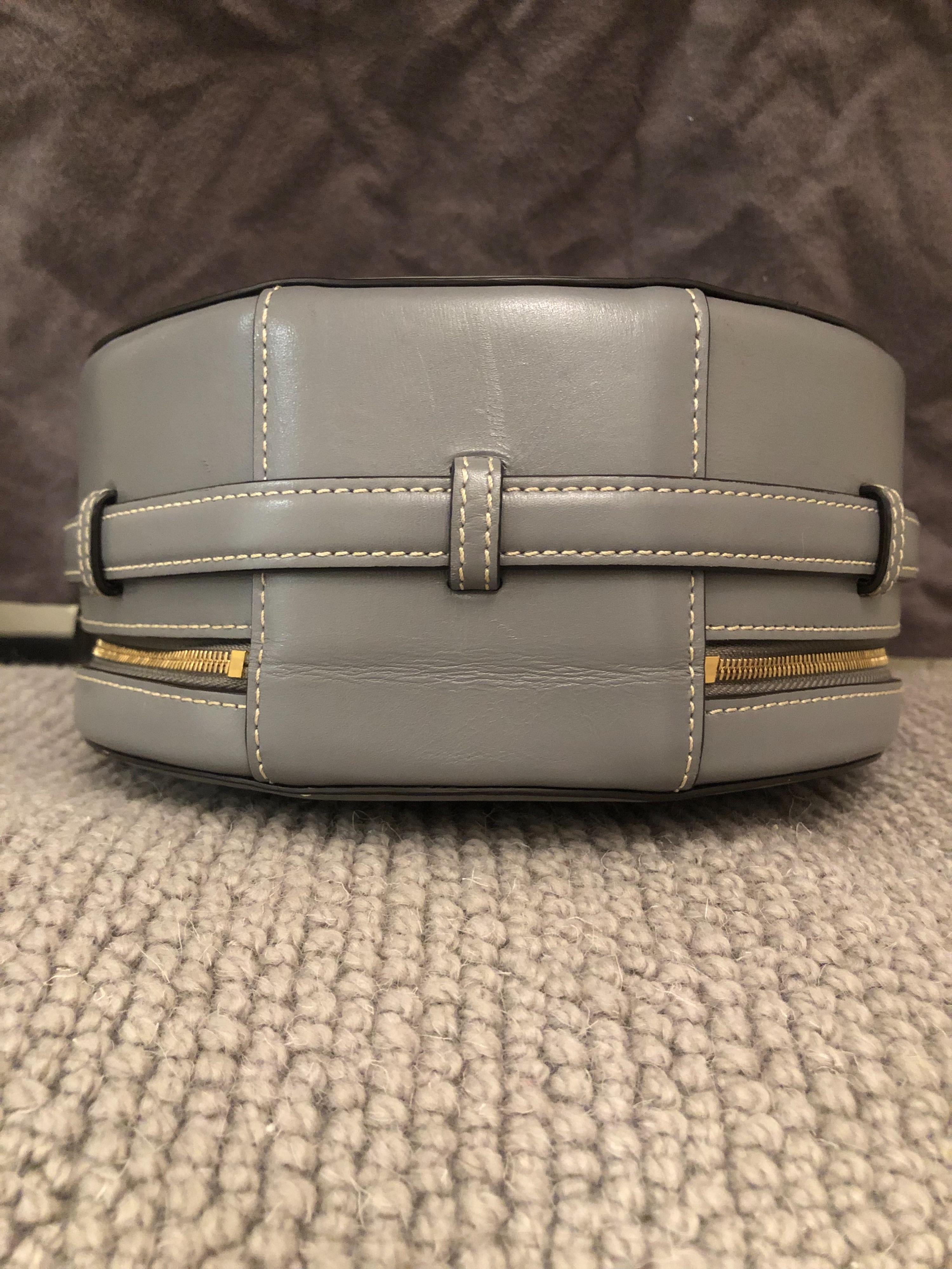 Grey Leather Circular Trunk Bag