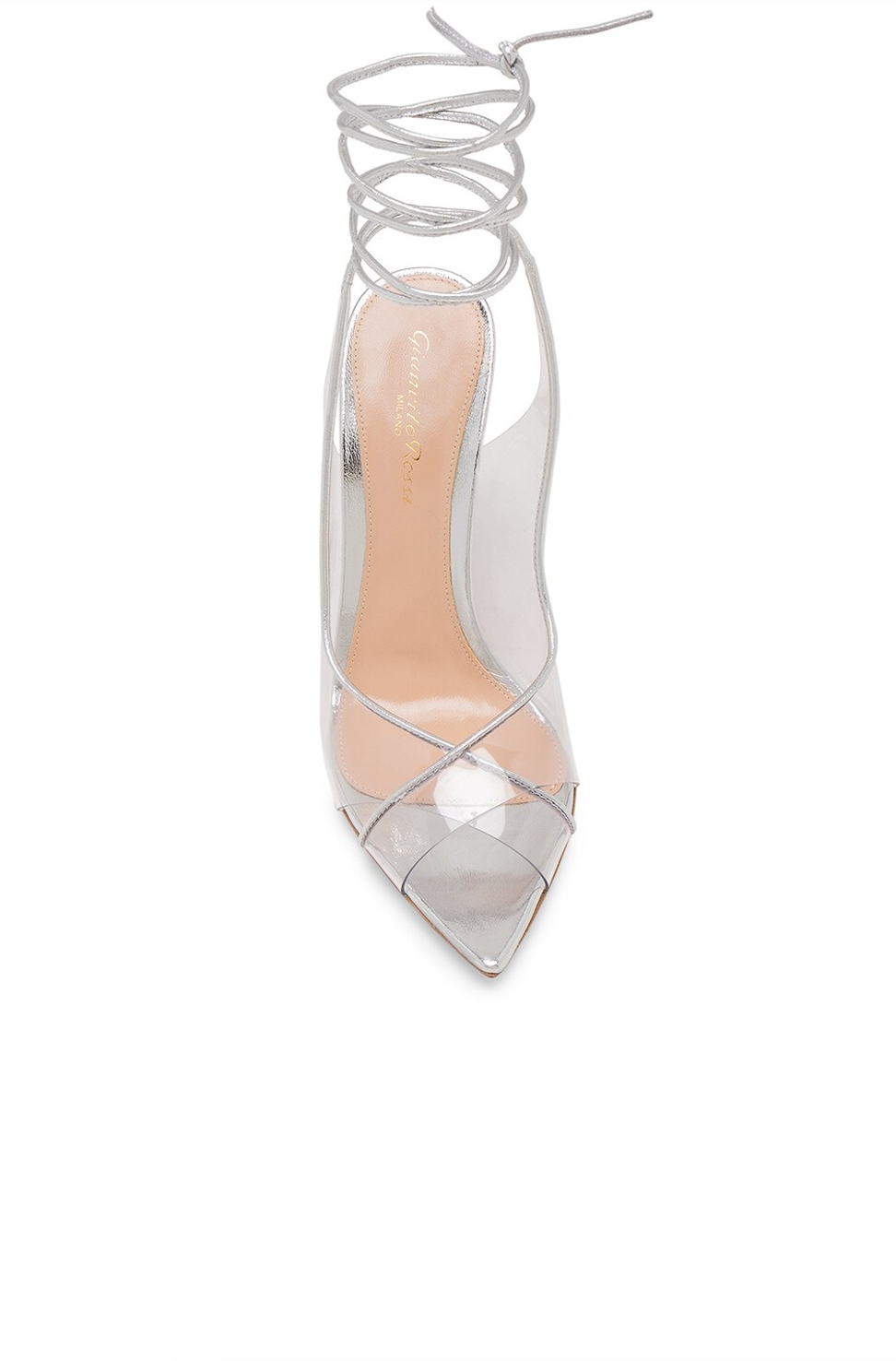 Denise Ankle Wrap Silver Plexi Pumps