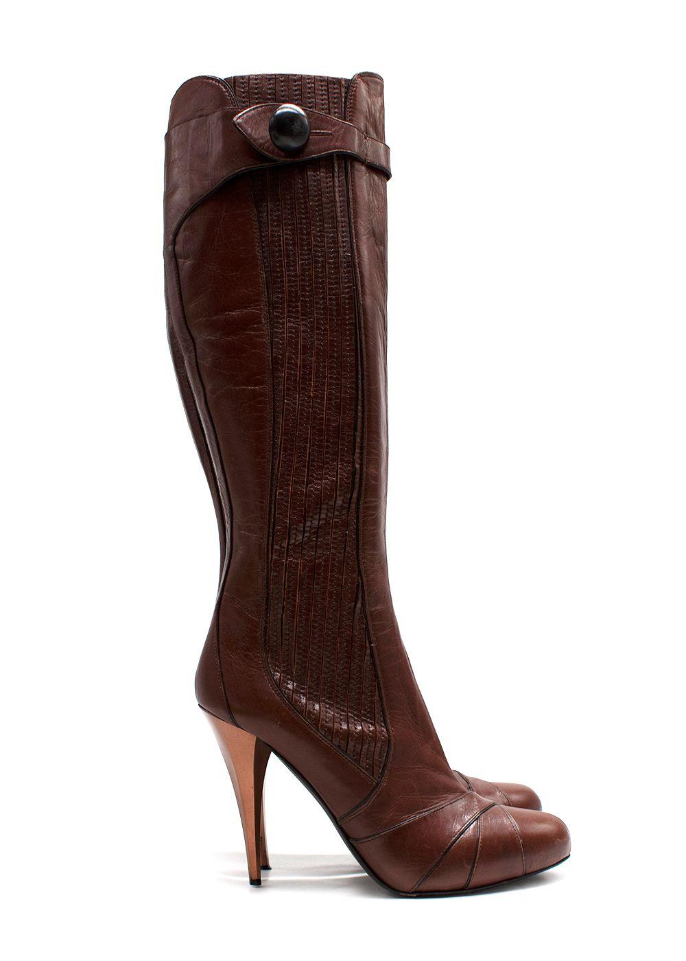 Miu miu Brown Leather High-Heel Knee Boots