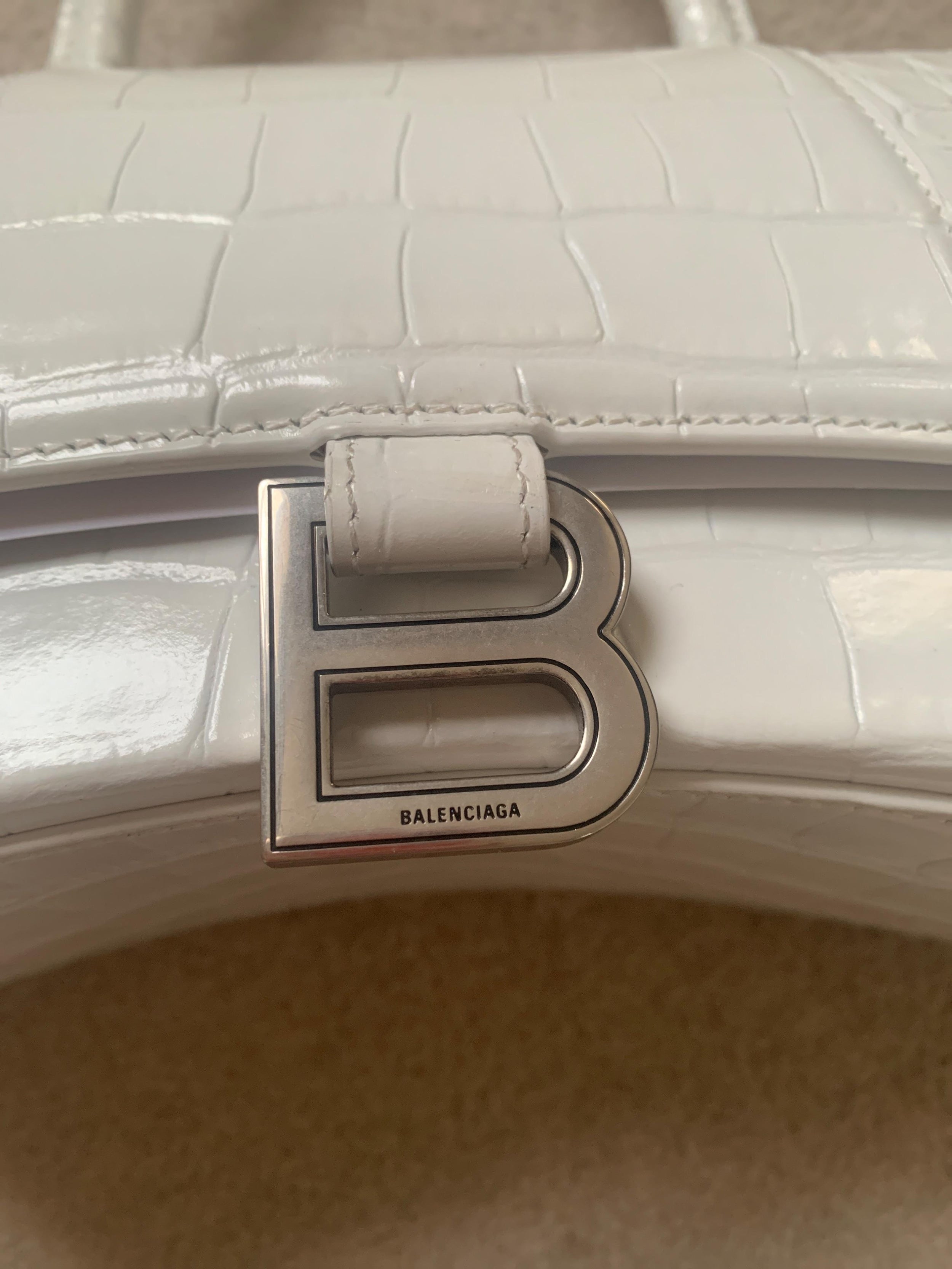 Small White Croc Embossed Hourglass Bag