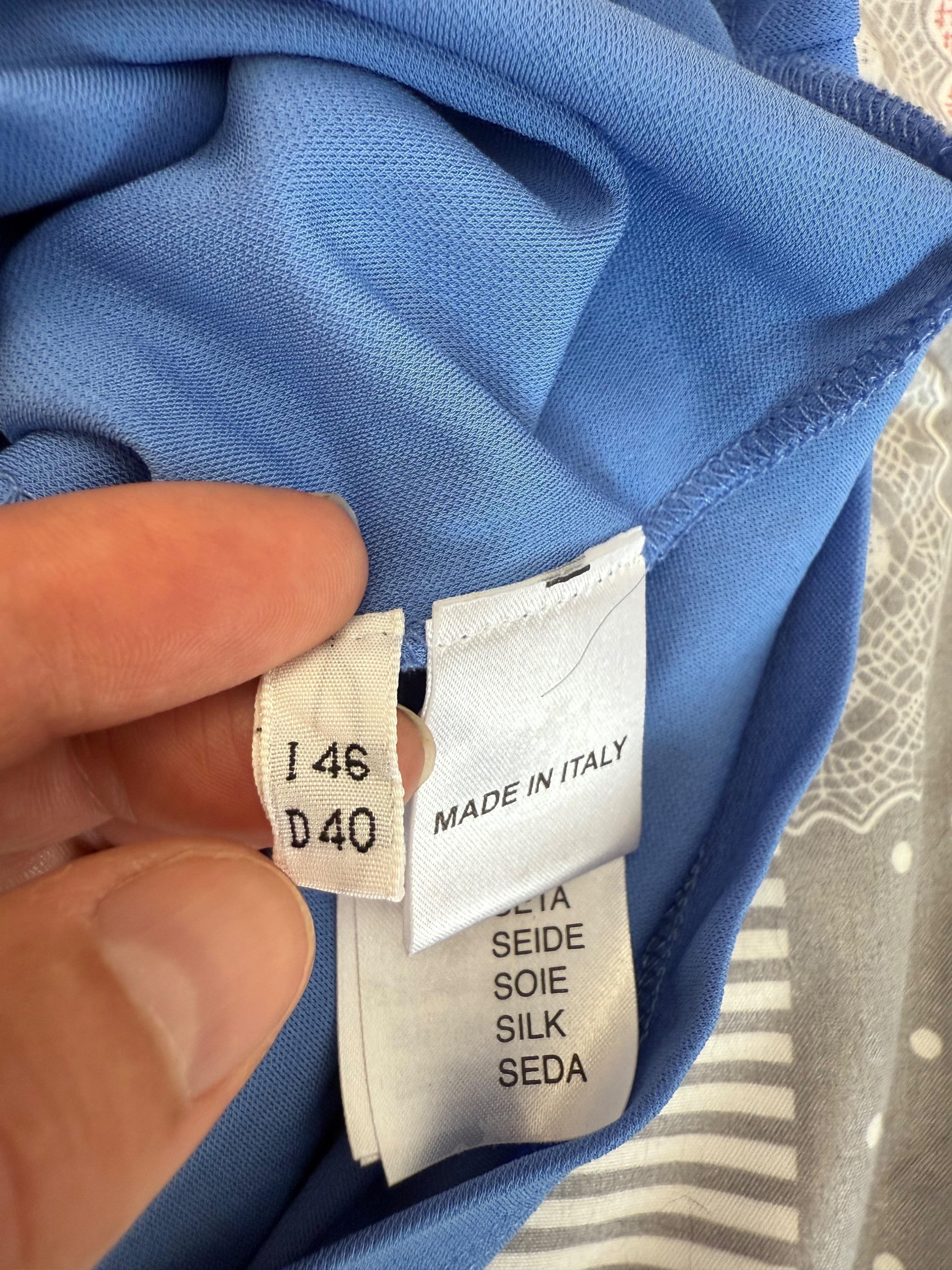 Blumarine Scarf Tie Neck Detail Blue Stretch Top
