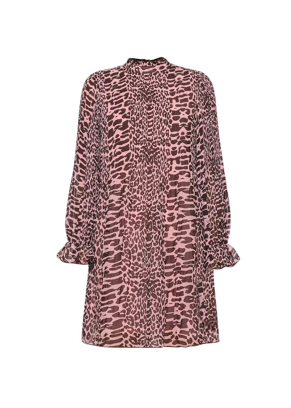 Pink Leopard Printed Georgette Mini Dress