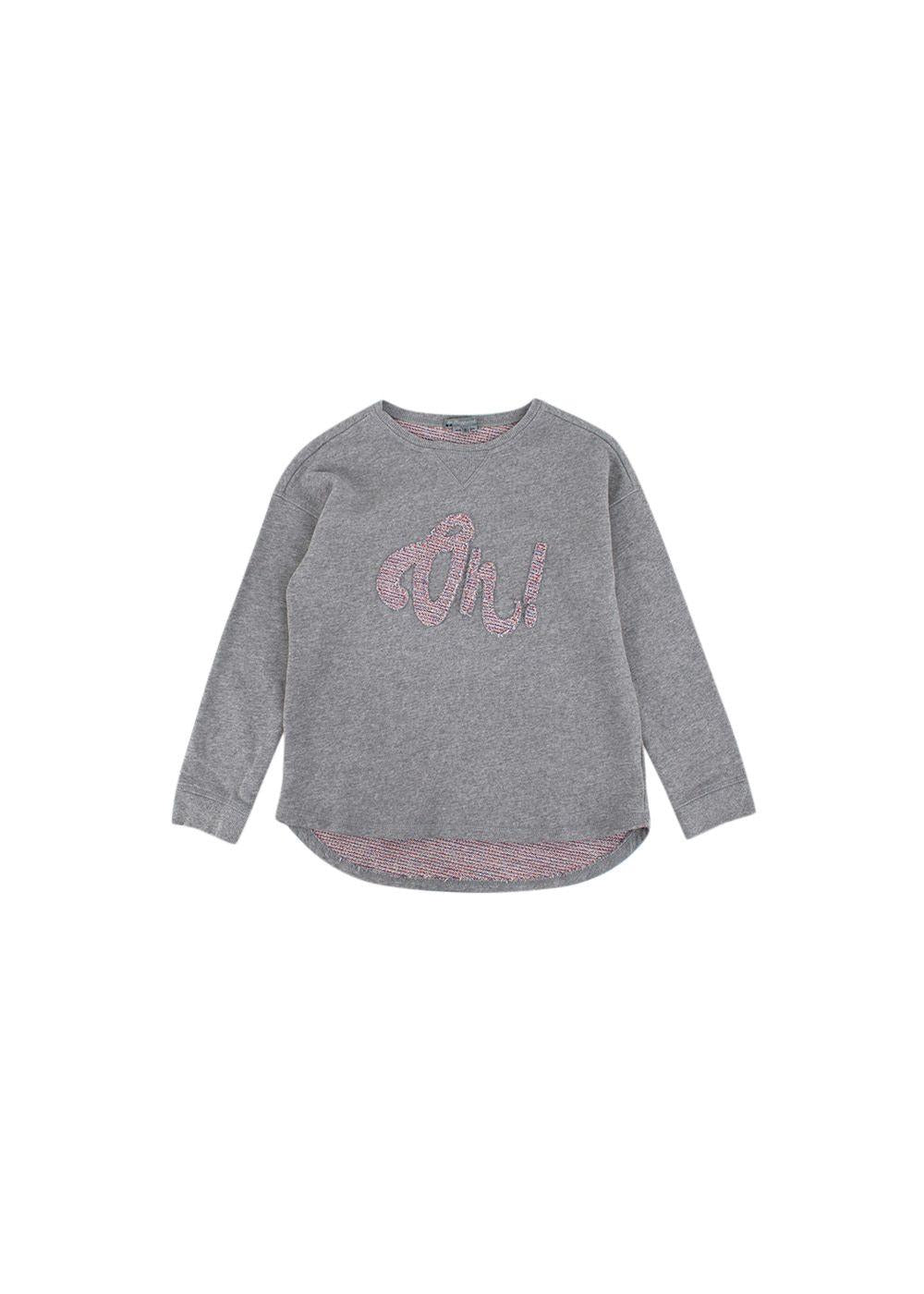 kids 8Y grey long sleeved embroidered 'oh' jumper