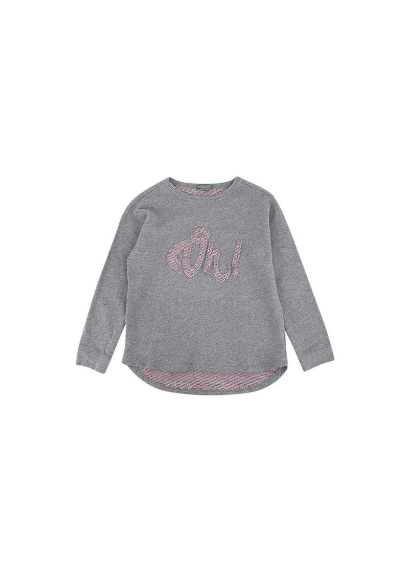 kids 8Y grey long sleeved embroidered 'oh' jumper